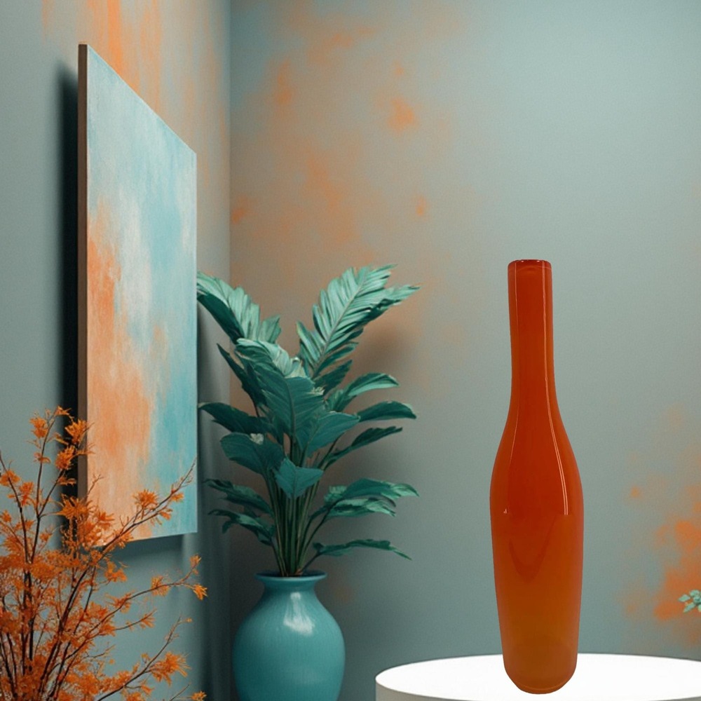 De Vera 1994 Tangerine Studio Art Glass Vase Hand‎ Blown Signed 13.5"